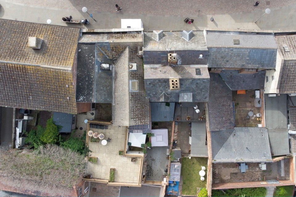 An aerial view directly above the Clean Plate café on Southgate Street, Gloucester