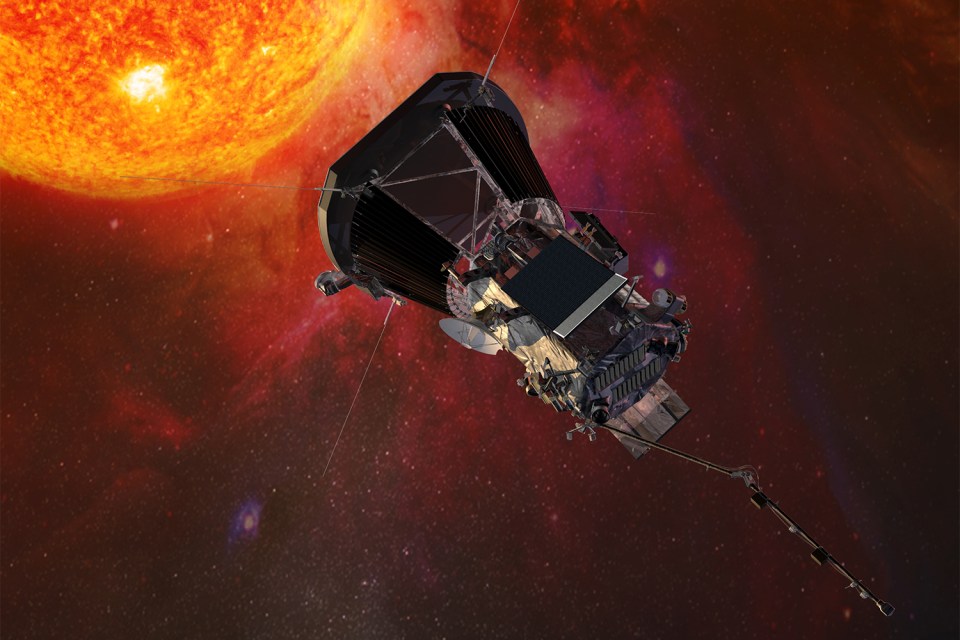 Parker Solar Probe orbiting the sun.