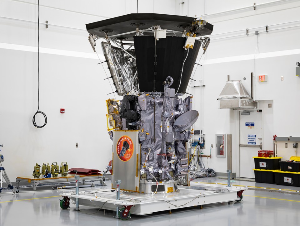 Parker Solar Probe spacecraft in a clean room.