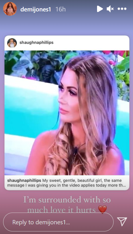 Her Love Island pal Shaughna sent her support