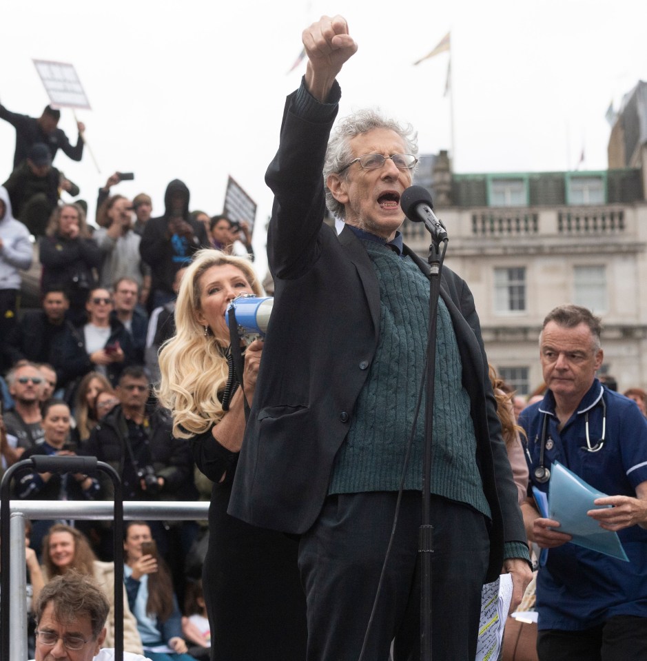 Piers Corbyn, 74, speaking in Trafalgar Square at anti-lockdown march in August 2020