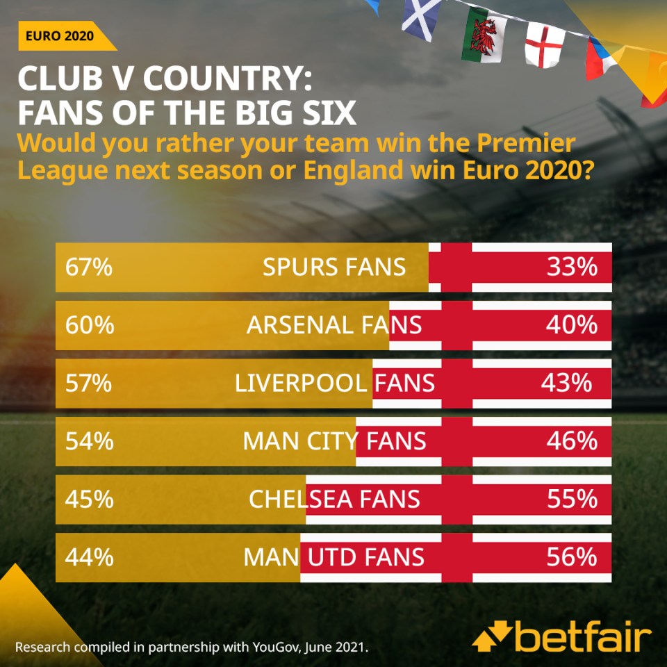 Of the Big Six, Tottenham fans have the greatest allegiance to their club over their country