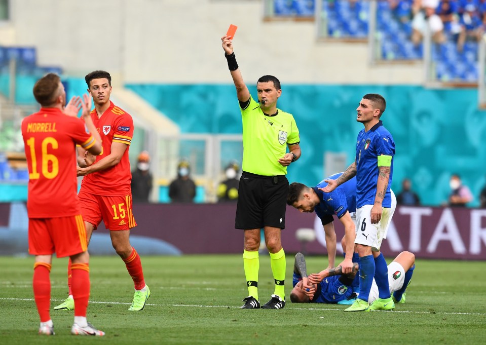 Ethan Ampadu became the second player sent off at Euro 2020 for his tackle on Federico Bernadesci