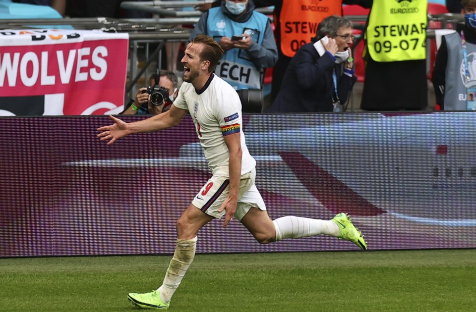 Harry Kane wheels away in delight after booking England's place in the quarter-finals