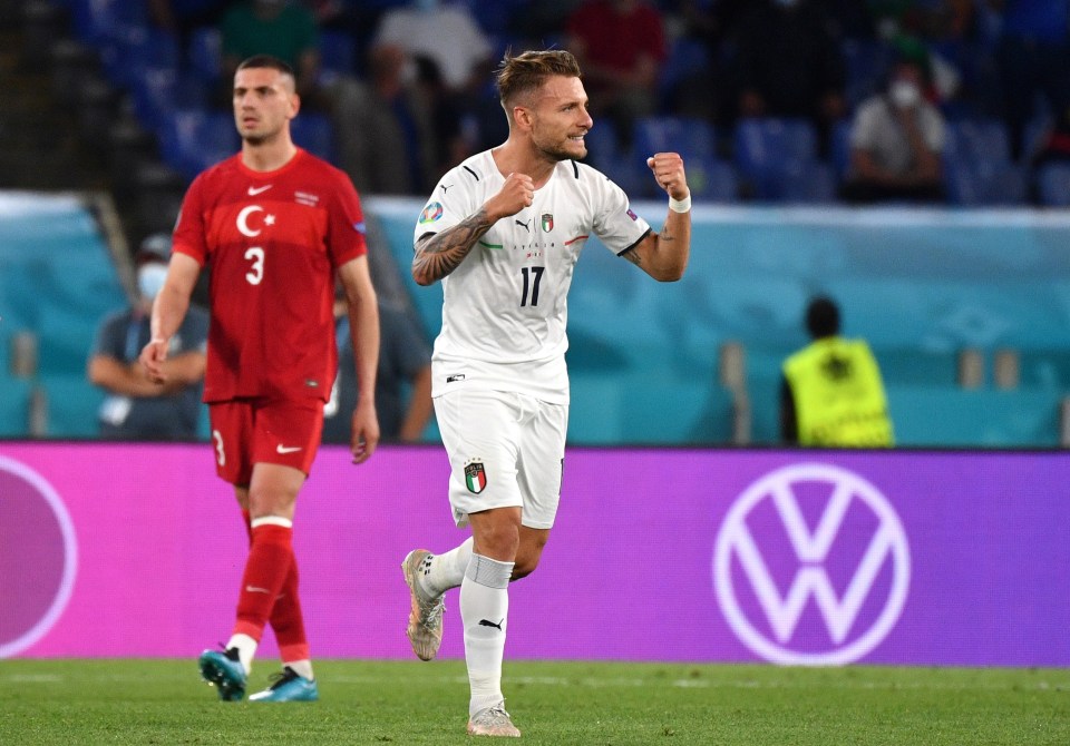 Ciro Immobile celebrates after he doubled Italy's advantage