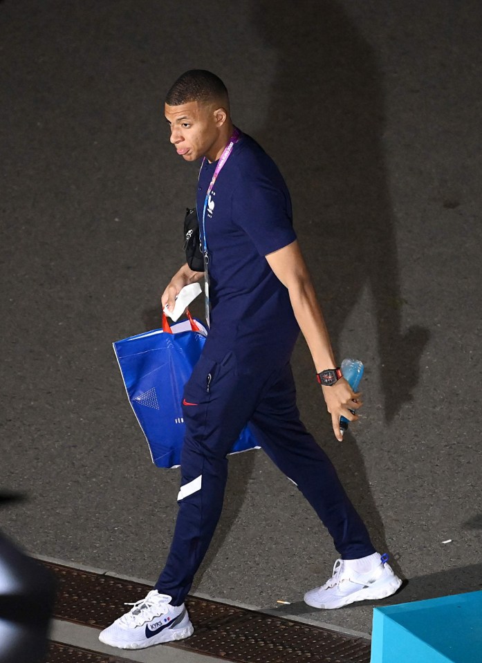 Kylian Mbappe pictured leaving Bucharest on Monday night