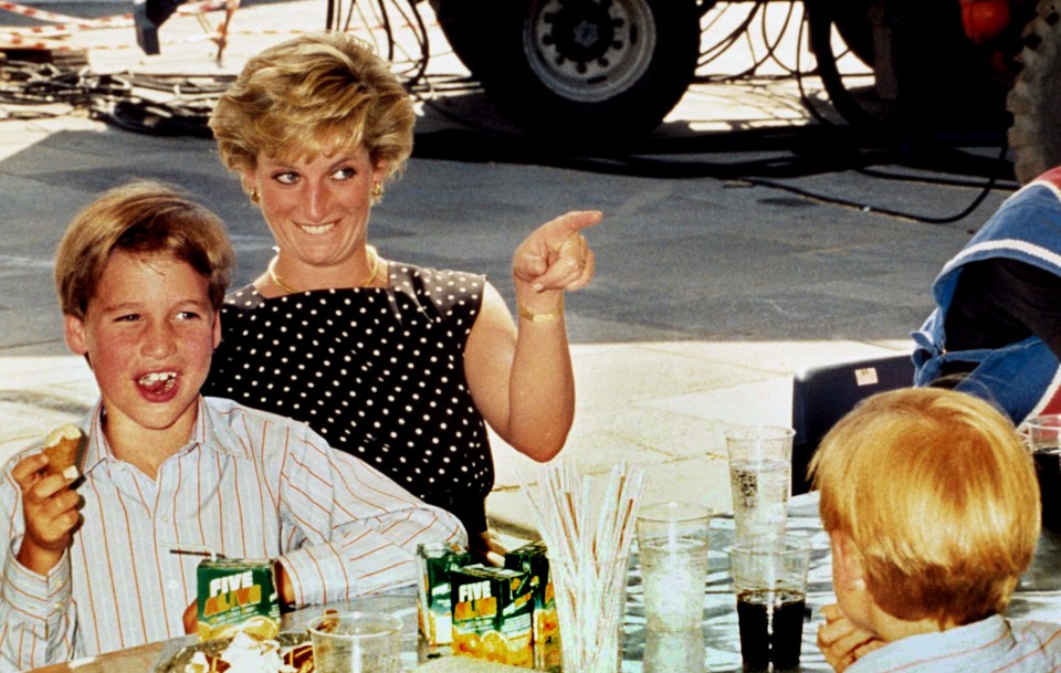 Diana, William and Harry enjoy a family meal after spending the day at Le Cirque du Soleil