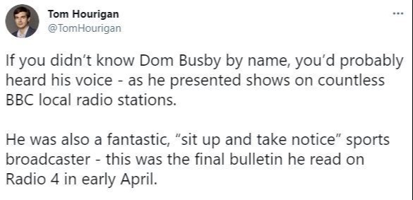 Tom Hourigan said Busby was a 'fantastic sports broadcaster'