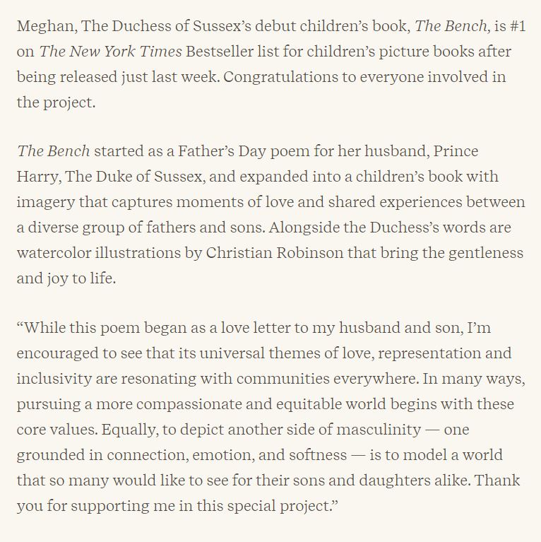 Meghan said the book started as a Father's Day poem for Prince Harry