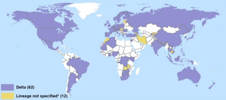 Where the Delta variant has spread to, according to the World Health Organisation