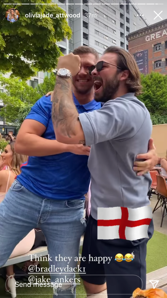 Olivia's fiance Bradley Dack was elated as England took the lead