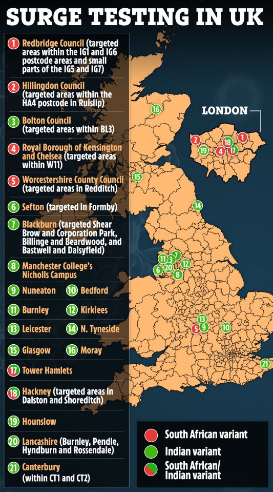 Surge testing has been carried out at locations across the UK in recent weeks