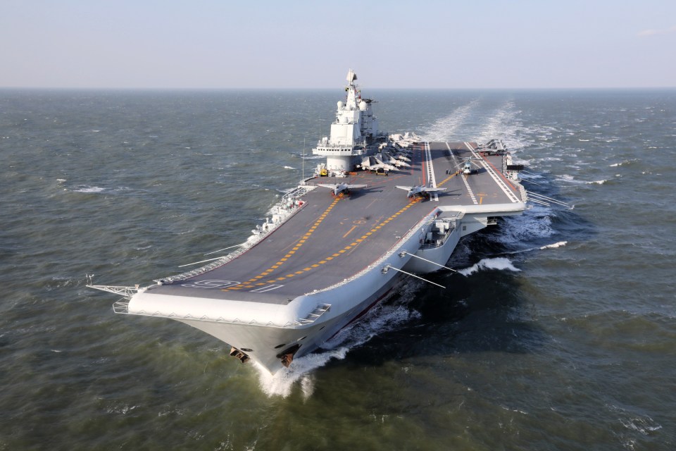 Chinese aircraft carrier Liaoning operates during a training at western Pacific Ocean on December, 2016