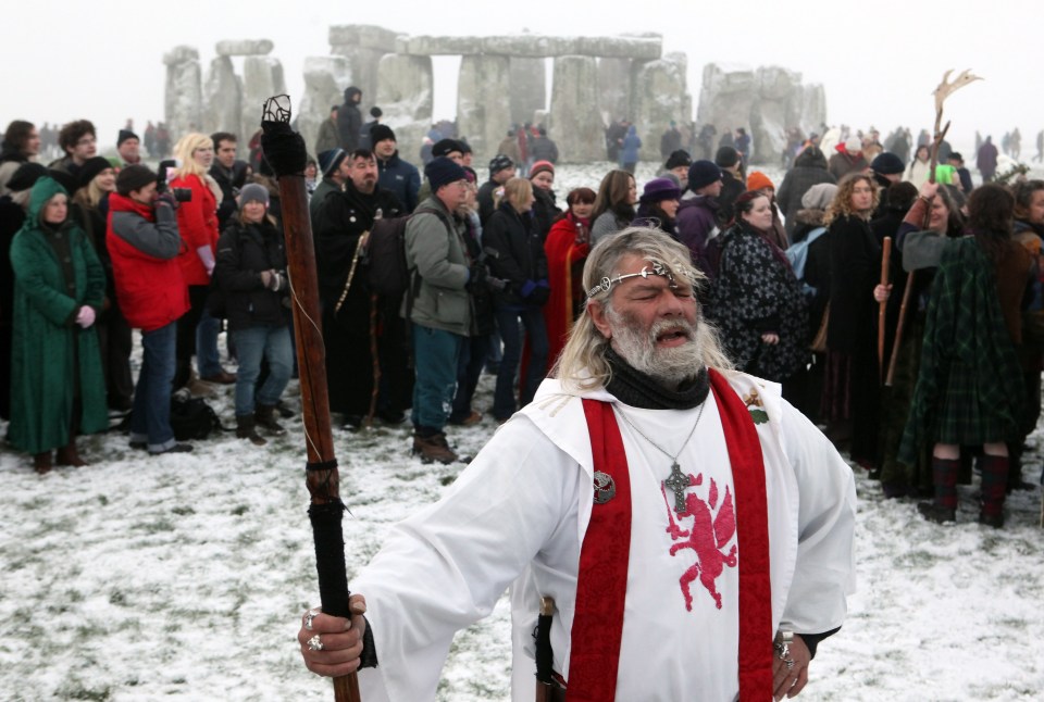 Druid Arthur Uther Pendragon, formerly known as John Rothwell, conducting a service at Stonehenge during the Winter Solstice