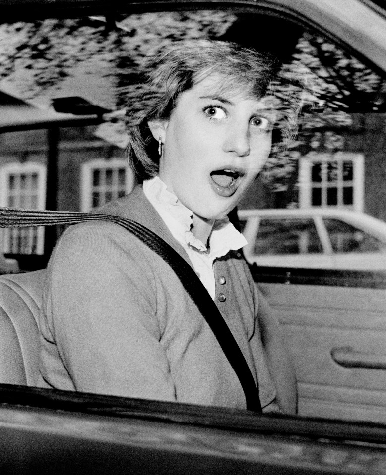 Lady Diana Spencer is startled after stalling her new red Mini Metro outside her Earls Court flat in London just days before her engagement to Prince Charles was announced