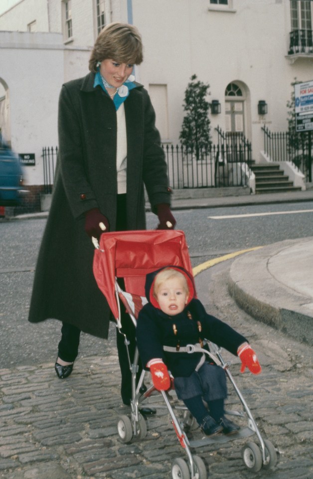 Diana takes her young charge Patrick Robinson for his daily outing in the Eaton Square, during her time as a nanny