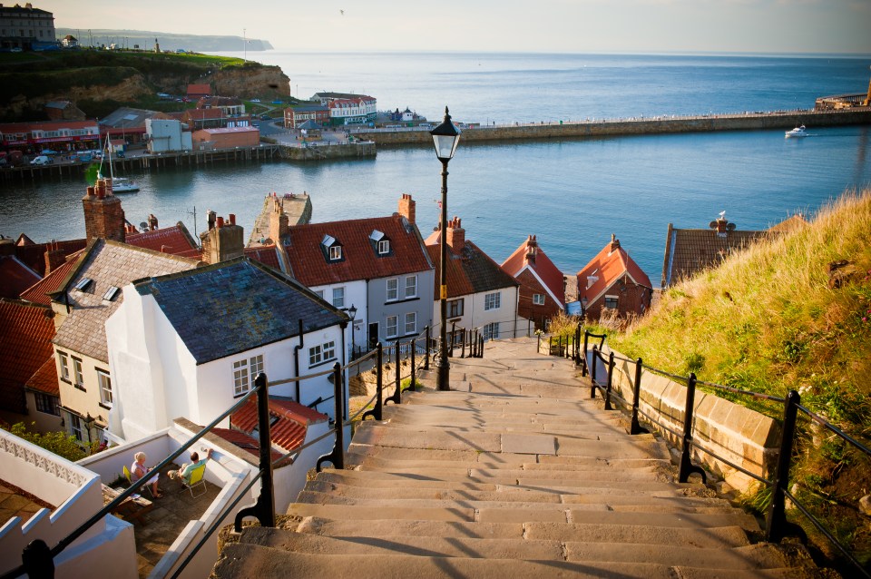 The rooftops of Whitby overlooking the sea