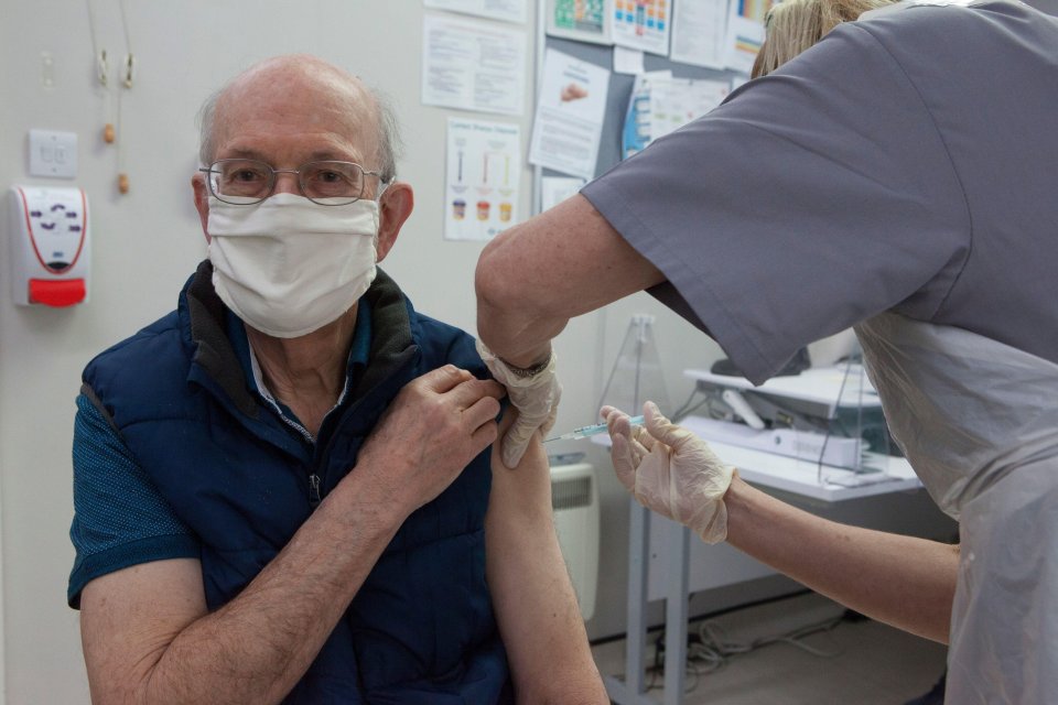 The risk of catching the Delta strain is very low if you're double-jabbed. Pictured: David Watson, 77, receives his second dose of the Oxford AstraZeneca coronavirus vaccine on April 14