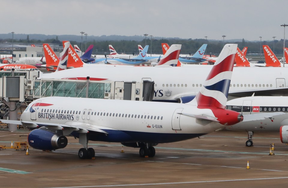 British Airways and EasyJet planes lined up at Gatwick Airport