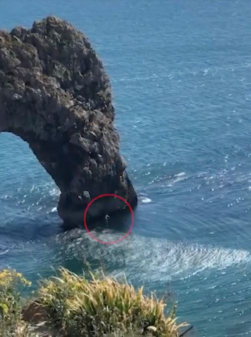 Onlookers screamed as the man jumped from the top of the 200ft cliff