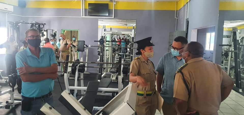 Lord Ashcroft at the Belize police gym he funded