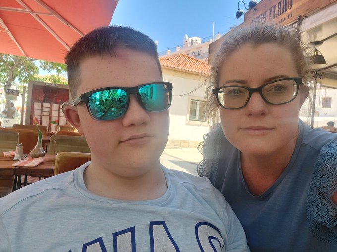 Shelley Harron, 35, with her son Nathan, 12, on holiday in Portugal