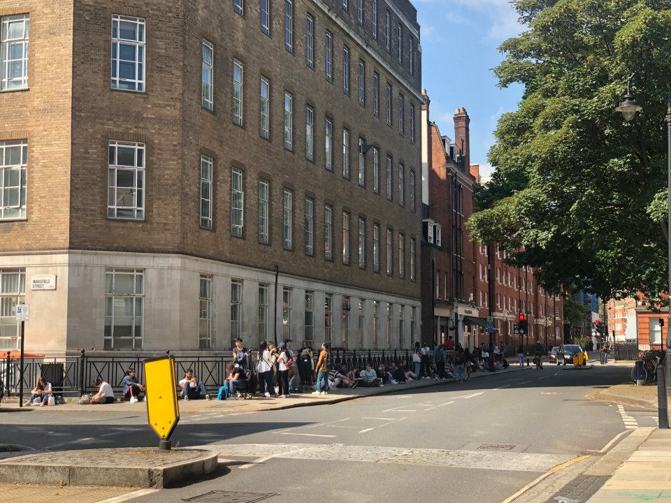 Students at UCL's walk-in clinic in central London queuing for their jabs