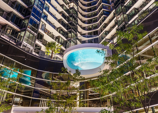 A unique glass bottom pool can be found in Canada