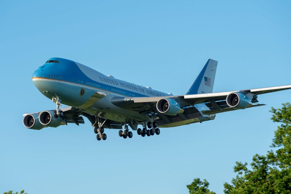 Air Force One touched down at RAF Mildenhall, Suffolk, just before 8pm on Wednesday