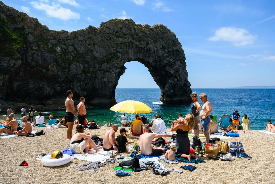 Durdle Door in Dorset was also popular with sun worshippers