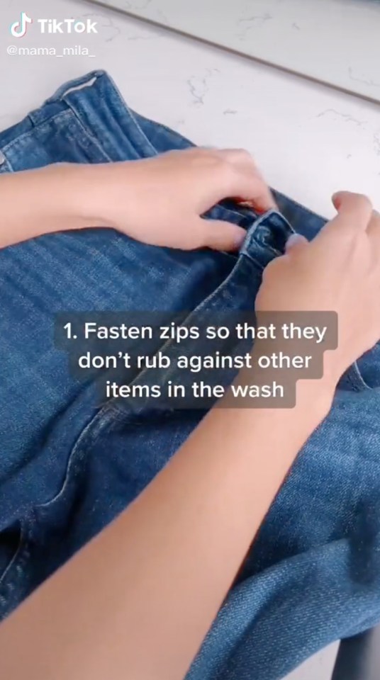  The influencer's first tip was to do up zips and buttons on clothes before putting them in the wash