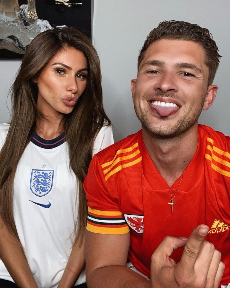 Ibiza Weekender star Isobel Mills chose an England shirt to show her support while Jordan Davies supported his native Wales