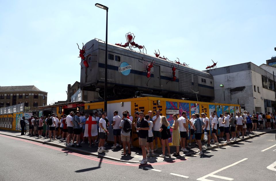 Fans could be seen queuing to get into the outdoor bar