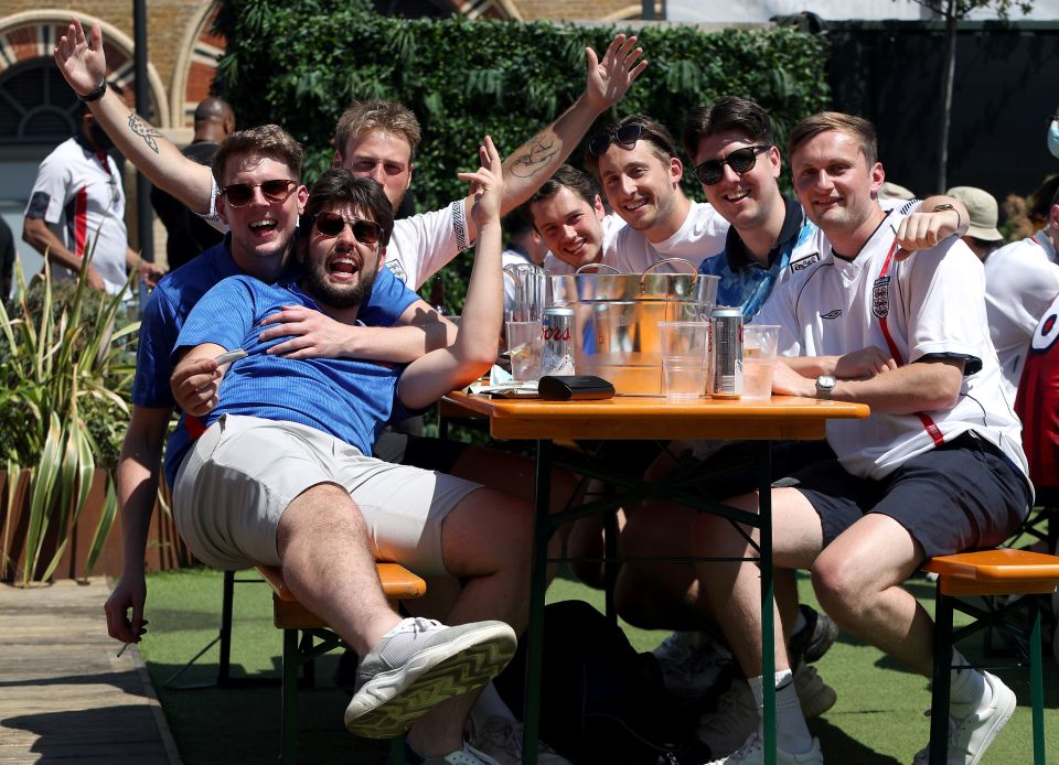 A group of mates in Vinegar Yard in London Bridge today