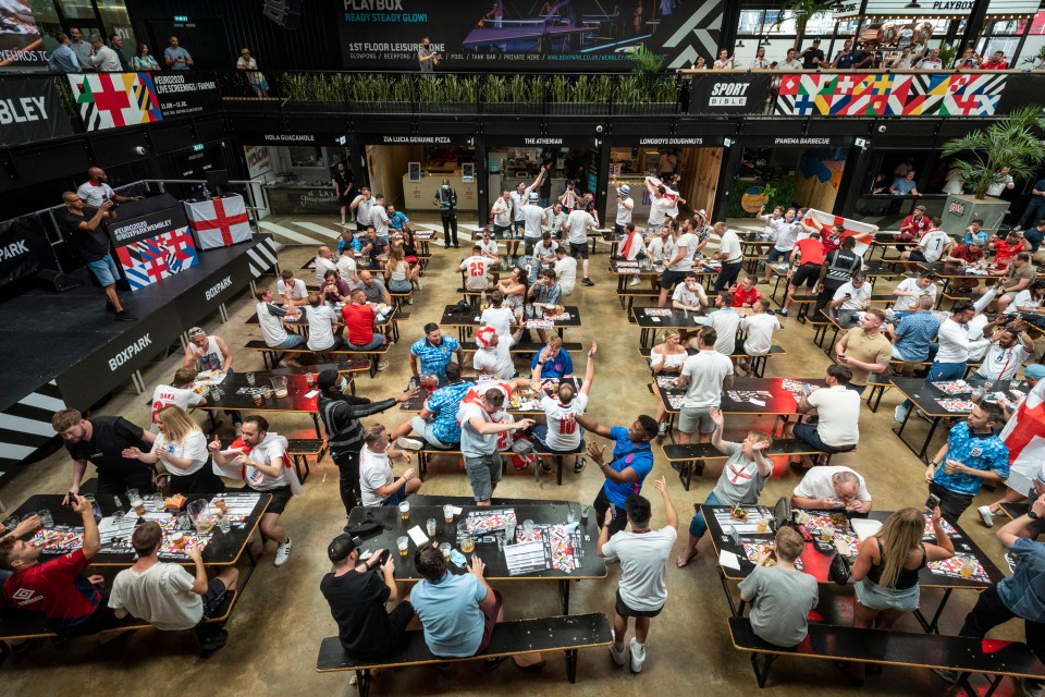 Box Park in Wembley is packed with England supporters