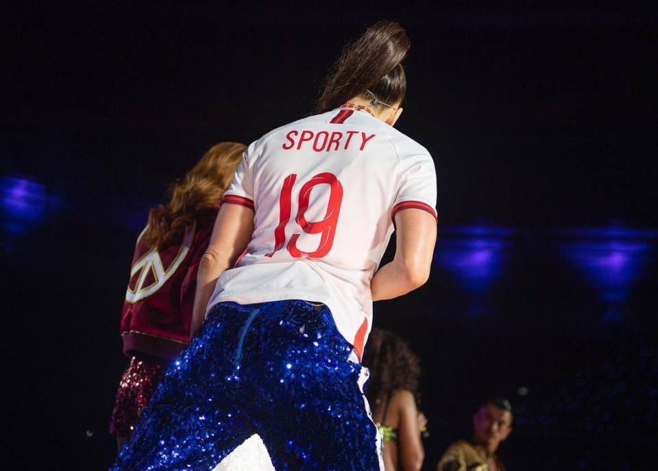 Mel C lived up to her Sporty Spice nickname in her England shirt