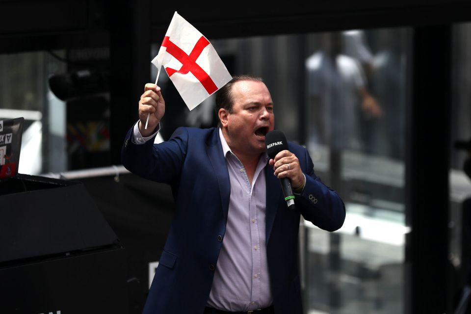 EastEnders' Shaun Williamson leads a chorus of the national anthem in Box Park