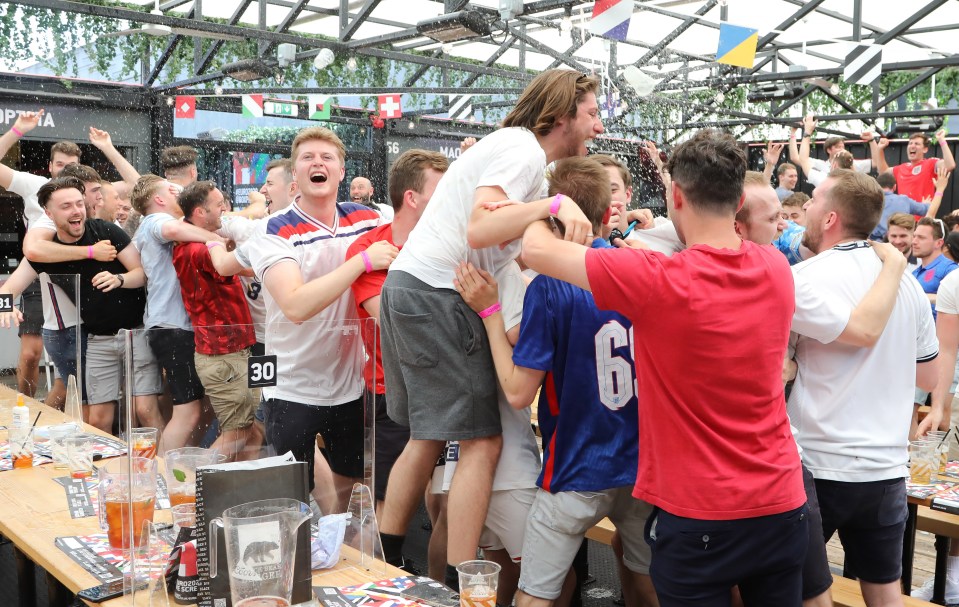 Fans go wild in Box Park in London as England take the lead