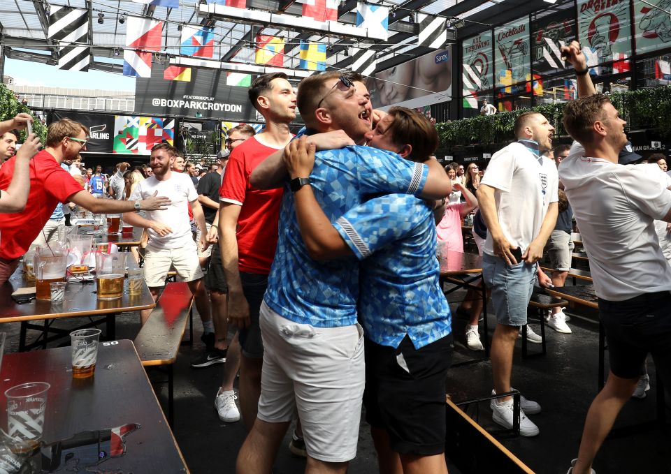 Fans celebrate in Croydon after Sterling's goal