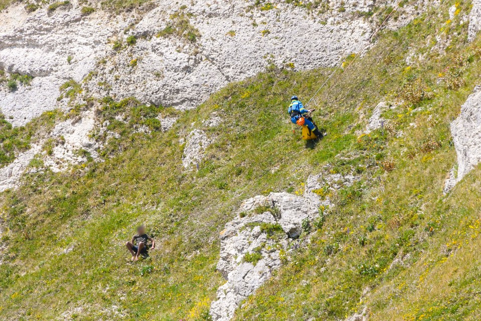 A teenage boy was recently left red-faced after he got stuck halfway up the  250ft cliff