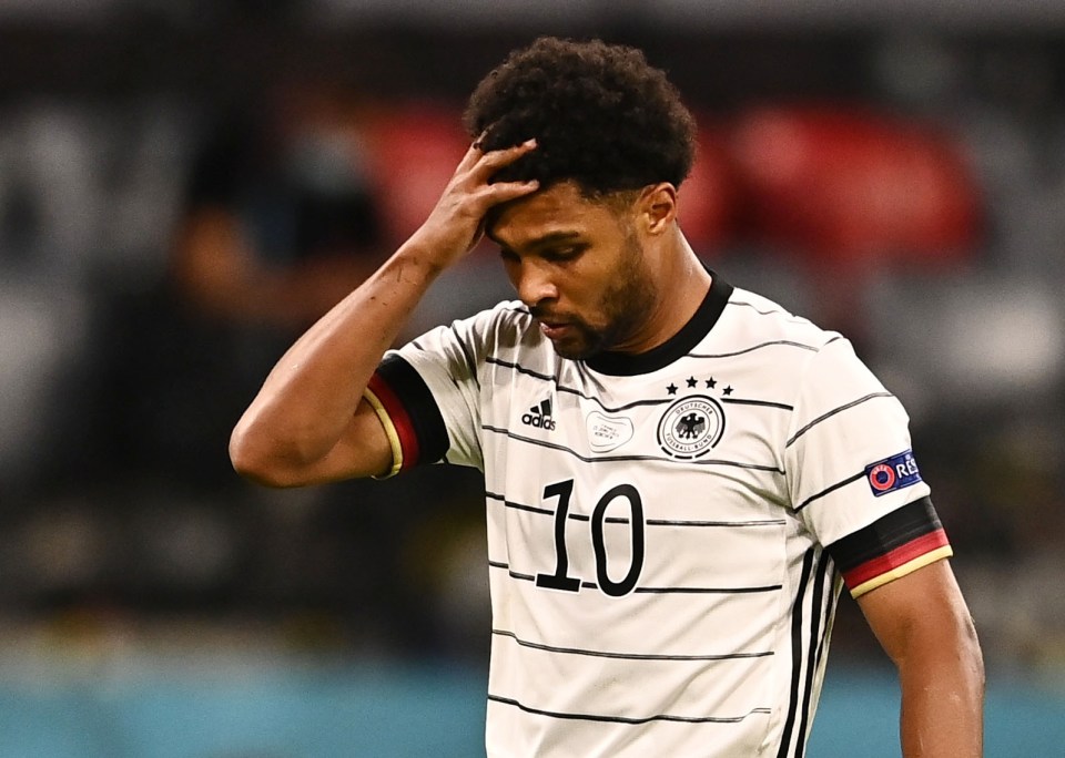 Germany frontman Serge Gnabry reacts to a missed chance