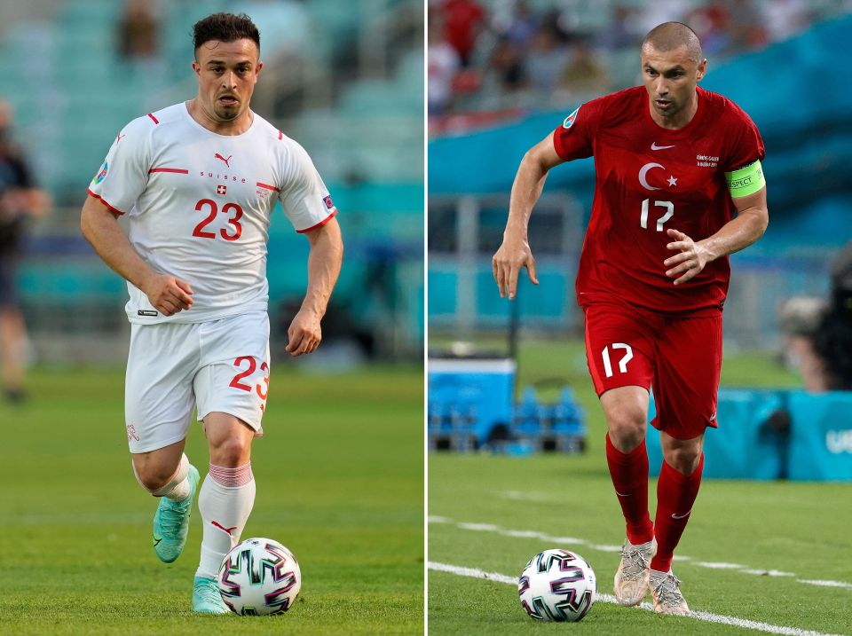 Switzerland midfielder Xherdan Shaqiri and Turkey forward Burak Yilmaz