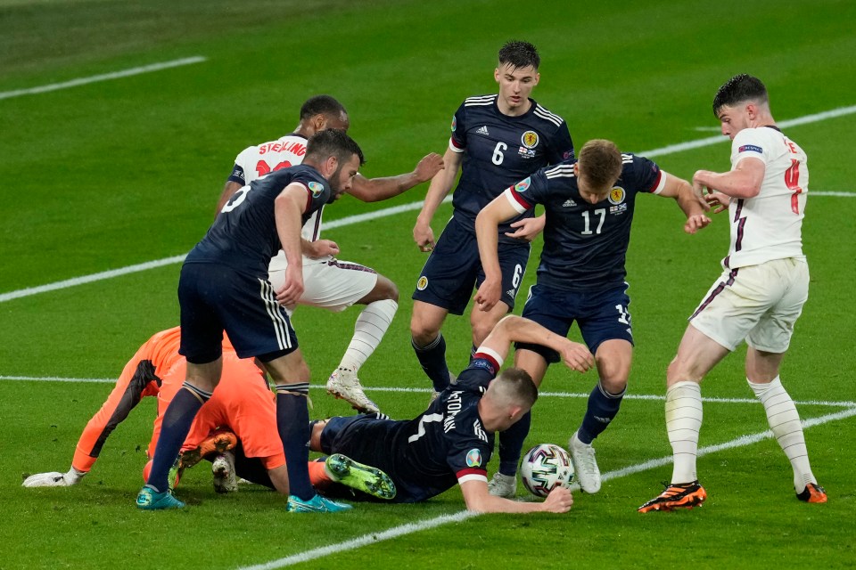 England couldn't bundle a late goal line scramble over the line