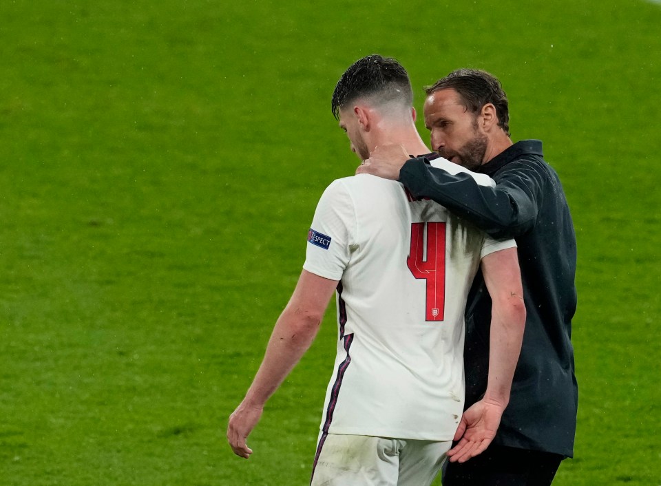 Gareth Southgate consoles Declan Rice at the full time whistle