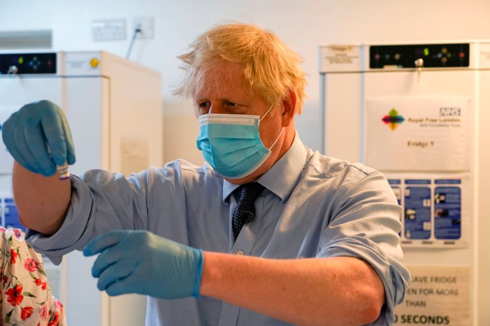 PM Boris Johnson visiting a Covid jab centre at the StoneX Stadium, in north London