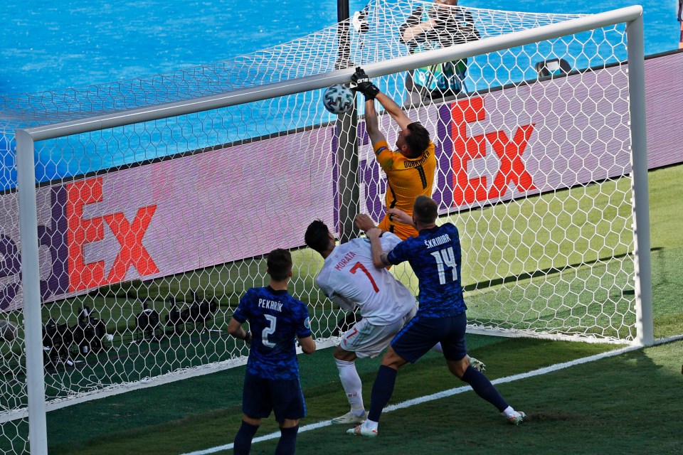 Slovakia No1 Martin Dubravka palms the ball into his own net to give Spain a 30th-minute breakthrough they never looked back from