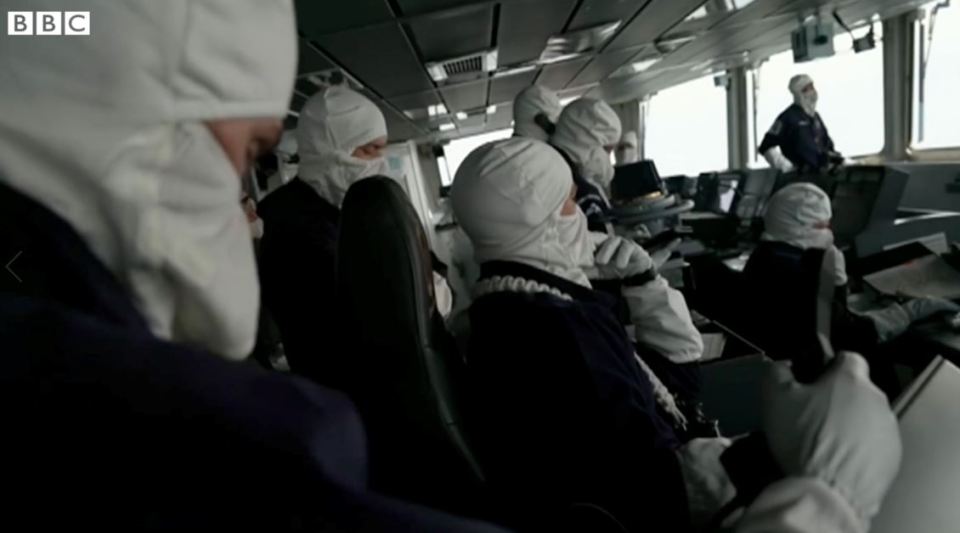 The crew put on protective gear after warnings were made by the Russian coastguard