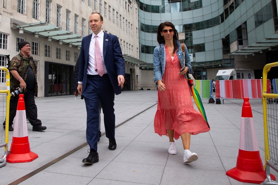 Matt Hancock outside the BBC with his senior aide Gina Coladangelo