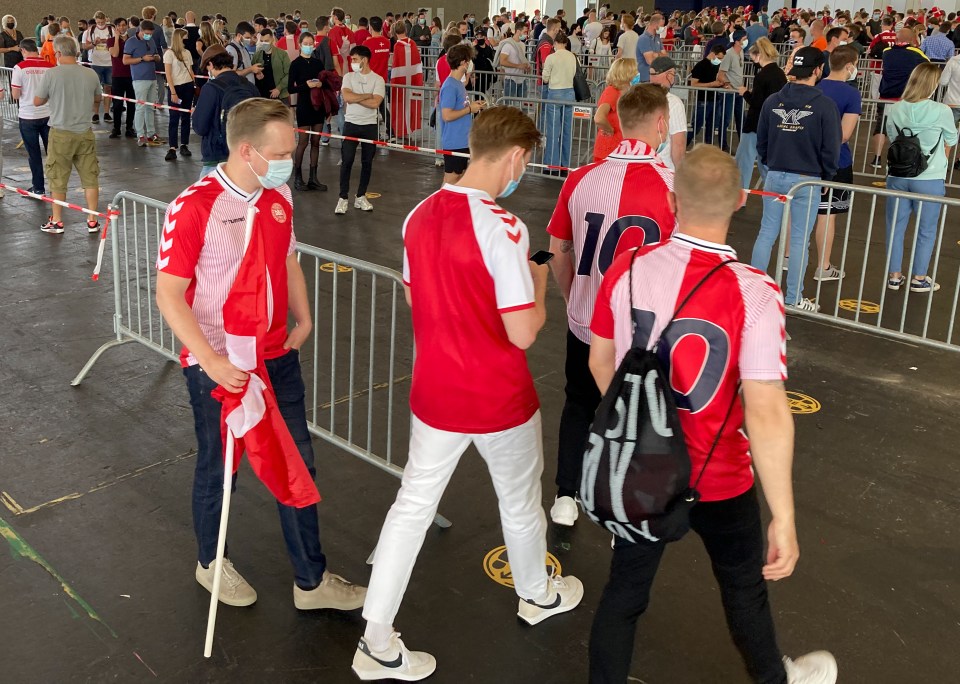 Some supporters wore Christian Eriksen's No10 kit as they queued to get into the Johan Cruff Arena