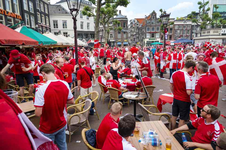 Denmark fans swarmed on Rembrandtplein square in Amsterdam